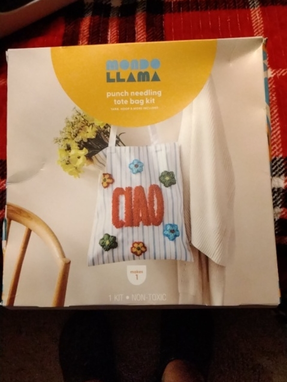 Moose Llama Punch Needling Tote Bag Kit - Blue & White Striped